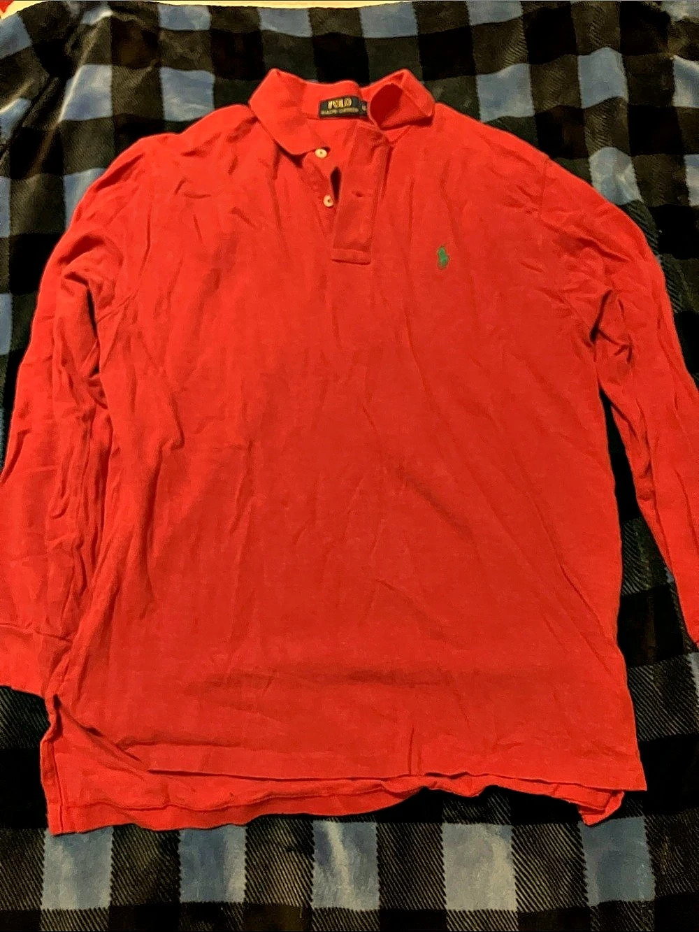 Polo Ralph Lauren Long Sleeve Cotton Mesh Polo Shirt Red Large